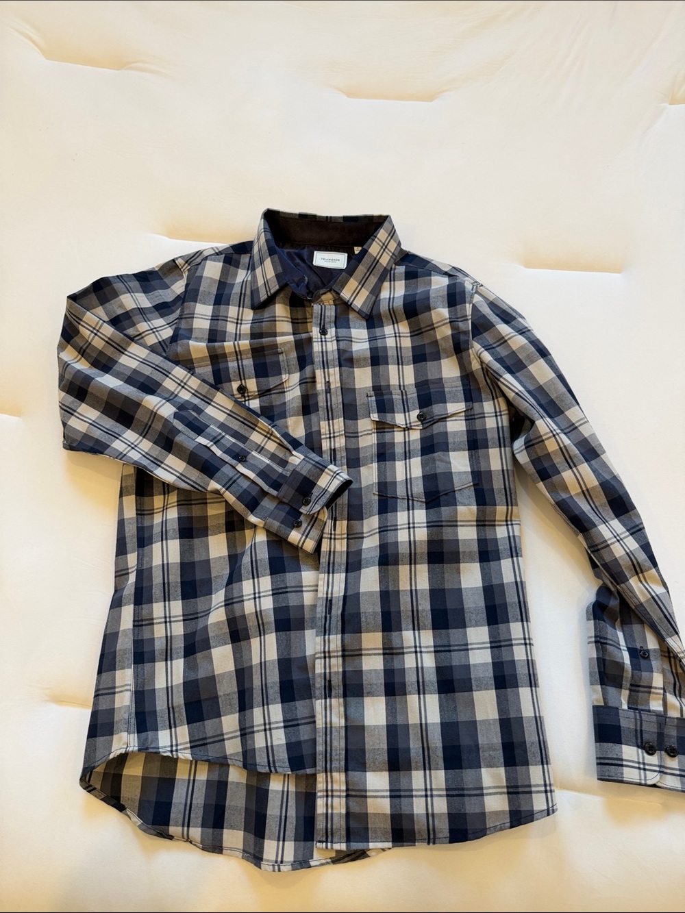 7 Diamonds Navy and Cream Plaid Button-Down Shirt